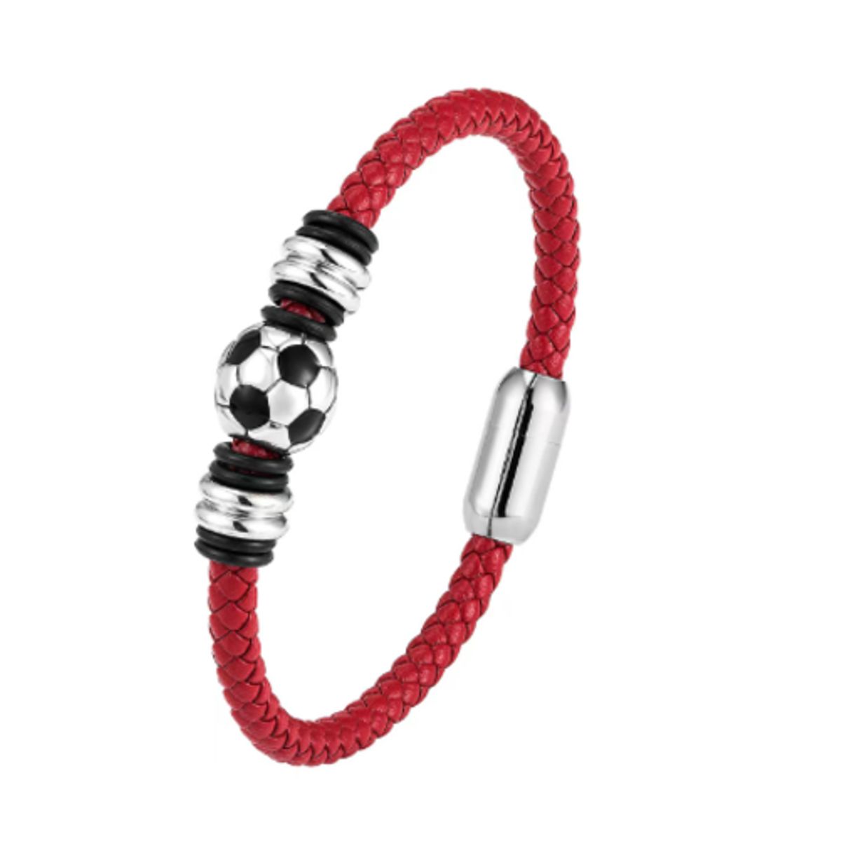 GENERICO - Brazalete Pulsera de Cuero Vacuno para Hombre Modelo Soccer Ball
