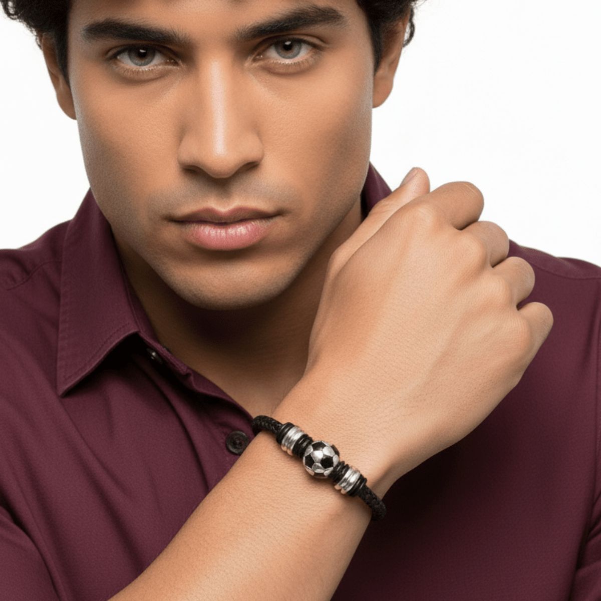 GENERICO - Brazalete Pulsera de Cuero Vacuno para Hombre Modelo Soccer Ball