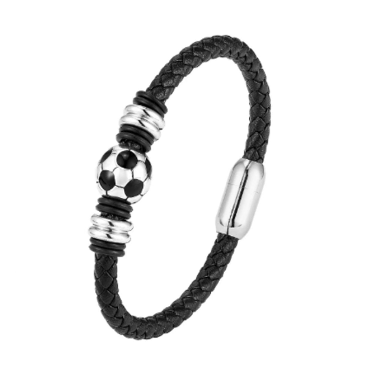 GENERICO - Brazalete Pulsera de Cuero Vacuno para Hombre Modelo Soccer Ball