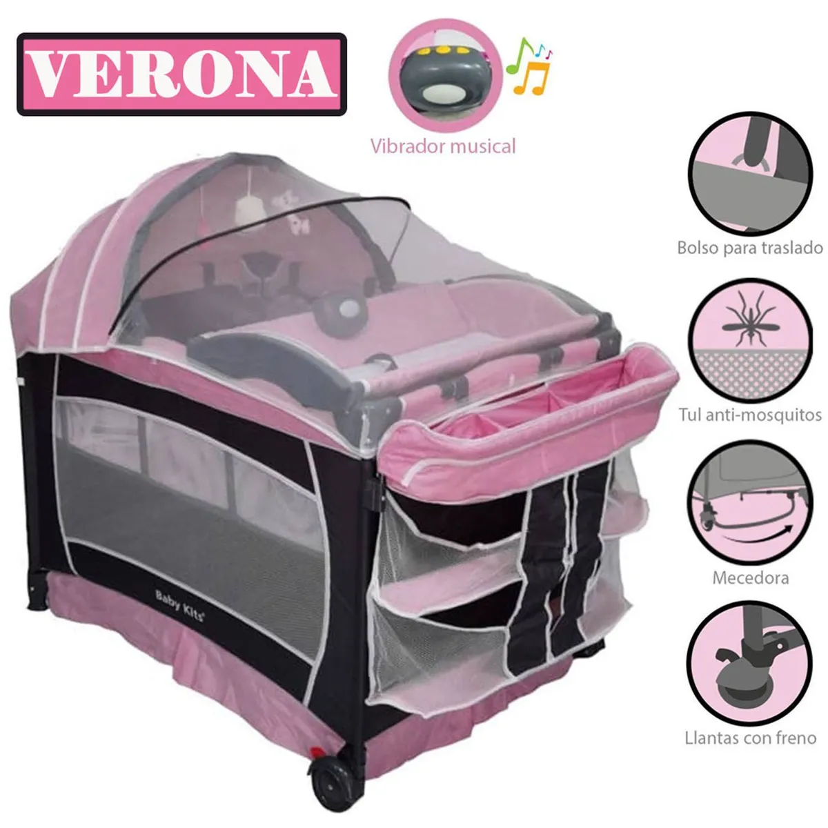 BABY KITS - Cuna Corral Baby Kits Verona Rosado