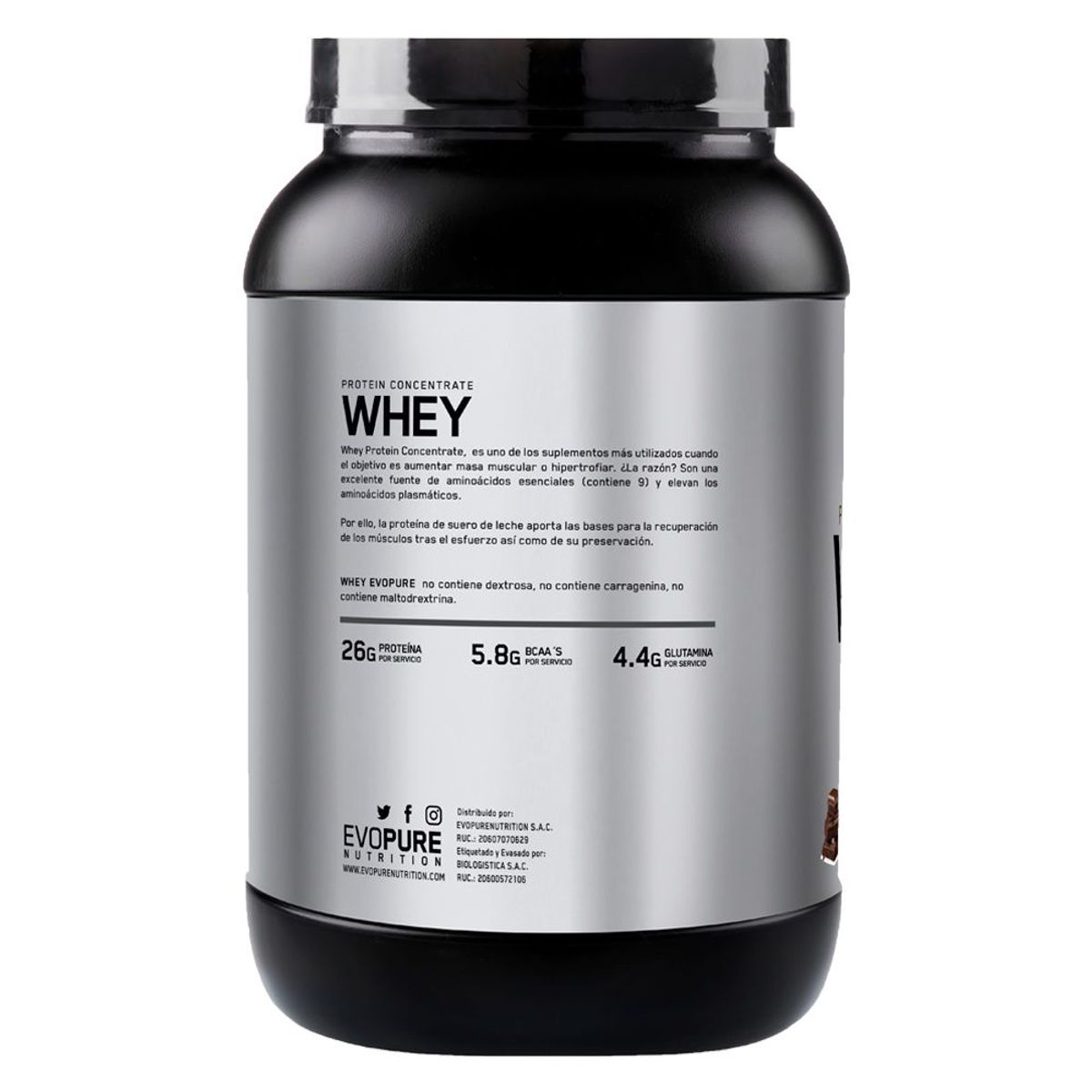 EVOPURE NUTRITION - Proteína Evopure Whey Concentrate 3lb Chocolate Shaker