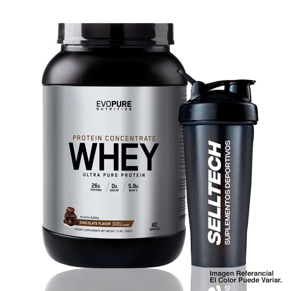 EVOPURE NUTRITION - Proteína Evopure Whey Concentrate 3lb Chocolate Shaker