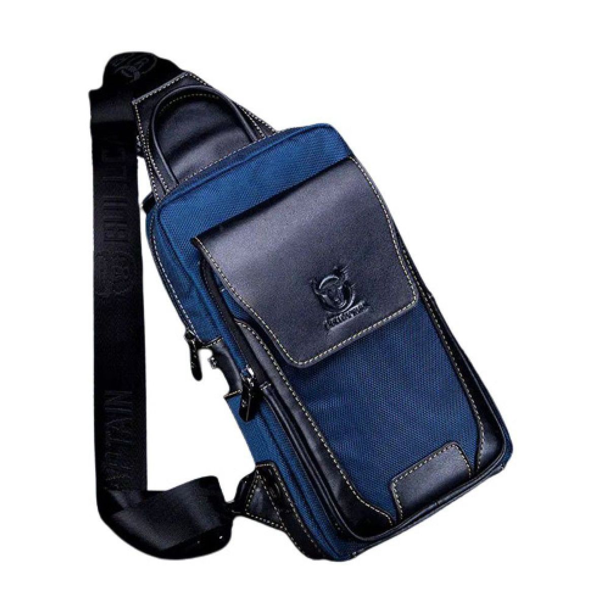 BULLCAPTAIN - BullCaptain - Mochila Cruzada de Cuero Mate XB-9999-BL Azul
