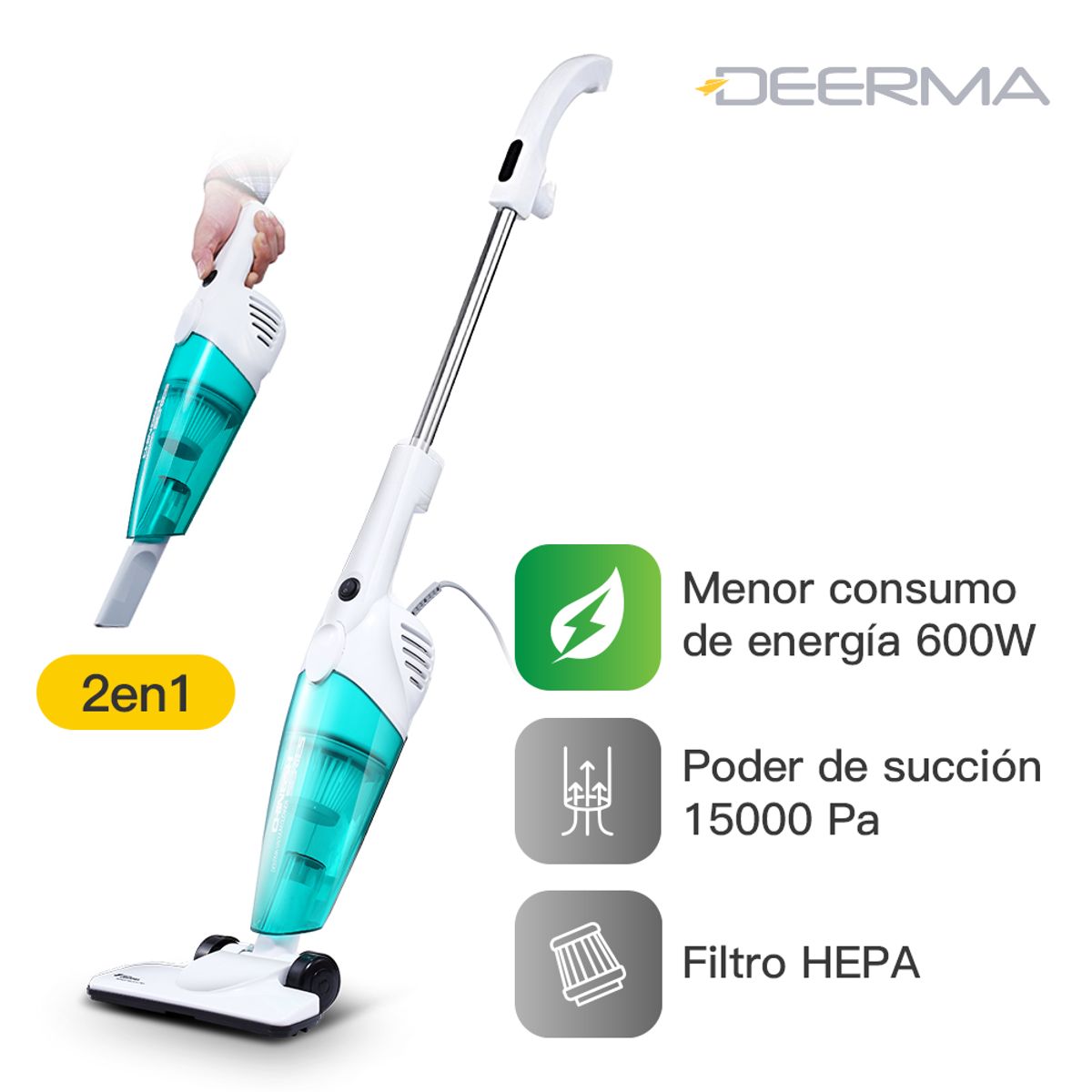 DEERMA - Aspiradora Vertical y de mano 2 en 1 - 15000Pa Deerma DX118C