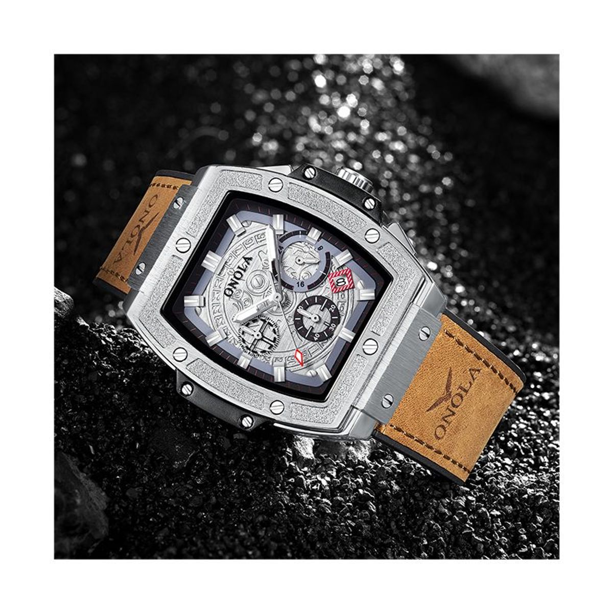 MEGIR - Reloj ONOLA original para hombre con correa de cuero