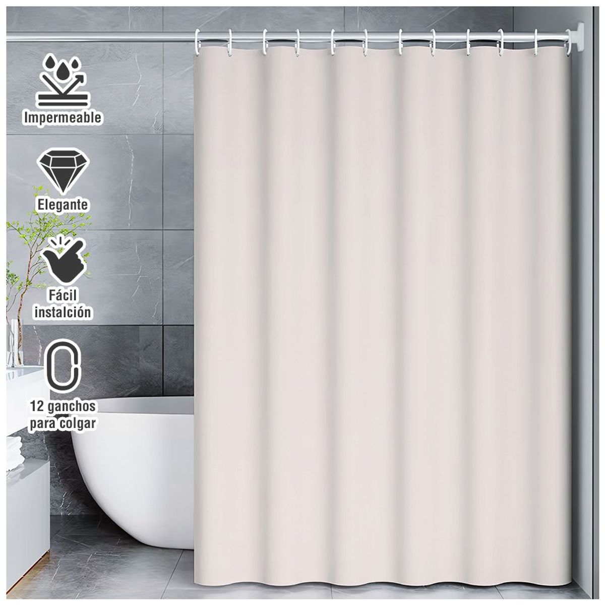SASHIJA - Cortina de Baño Moderna Impermeable Accesorio para Ducha U11 Crema