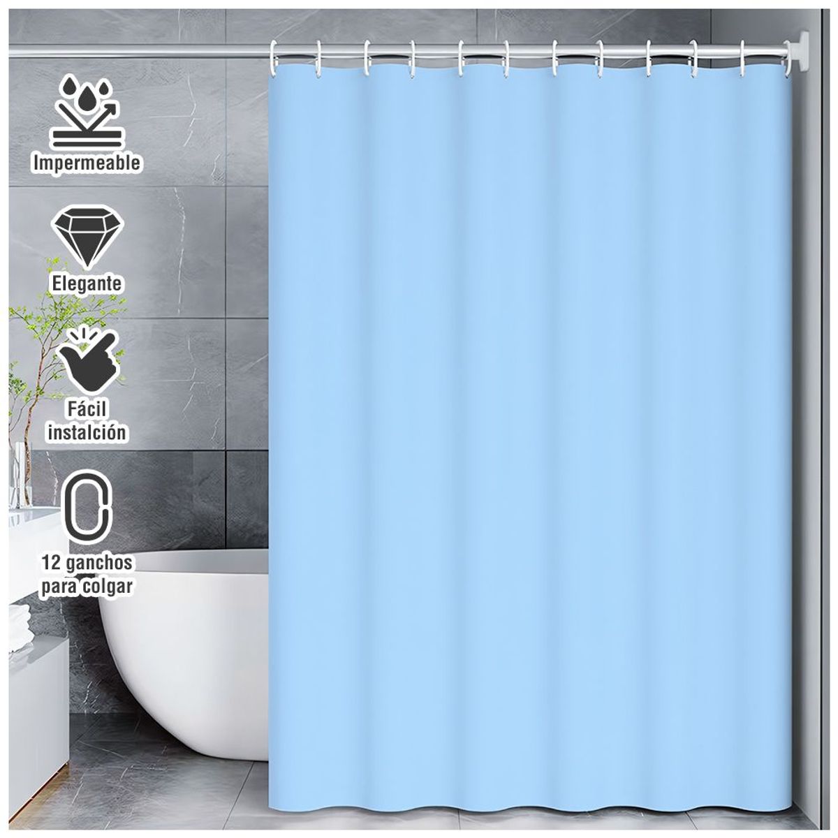 SASHIJA - Cortina de Baño Moderna Impermeable Accesorio para Ducha U11 Celeste