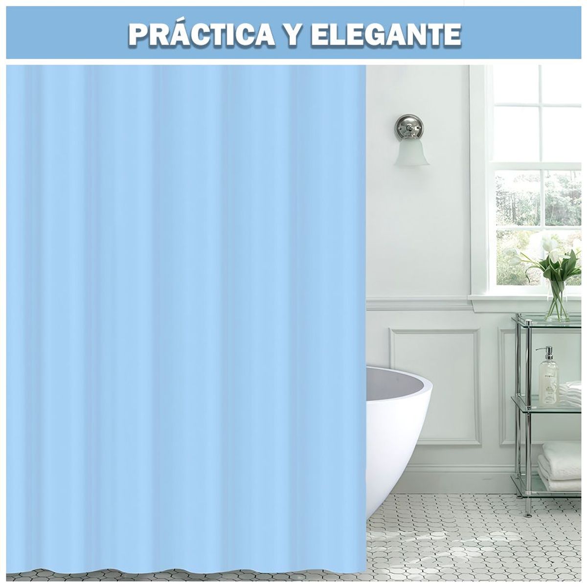 SASHIJA - Cortina de Baño Moderna Impermeable Accesorio para Ducha U11 Celeste