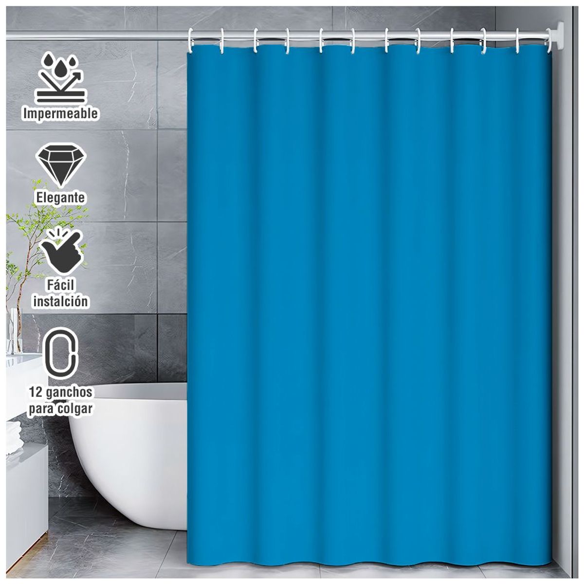 SASHIJA - Cortina de Baño Moderna Impermeable Accesorio para Ducha U11 Azul