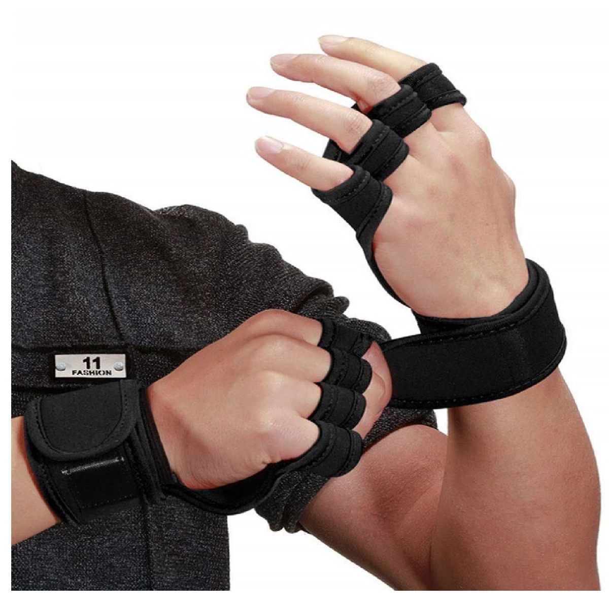 ALPHA GYM - Calleras de gimnasia palma antideslizante con muñequera - L