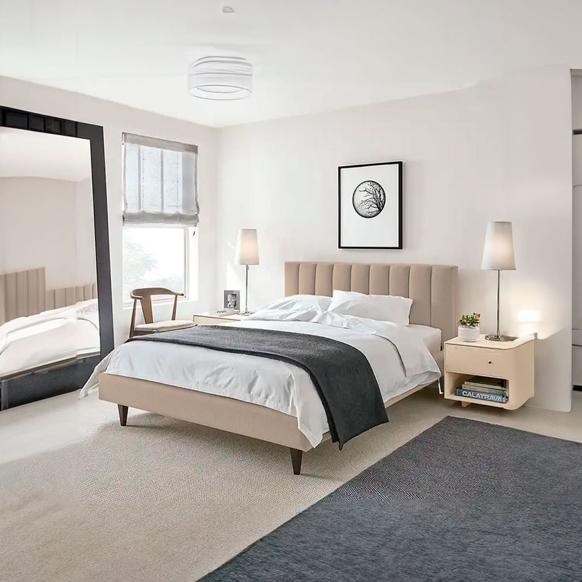 GENERICO - Cama Tapizada Marilia 2 Plazas color Beige