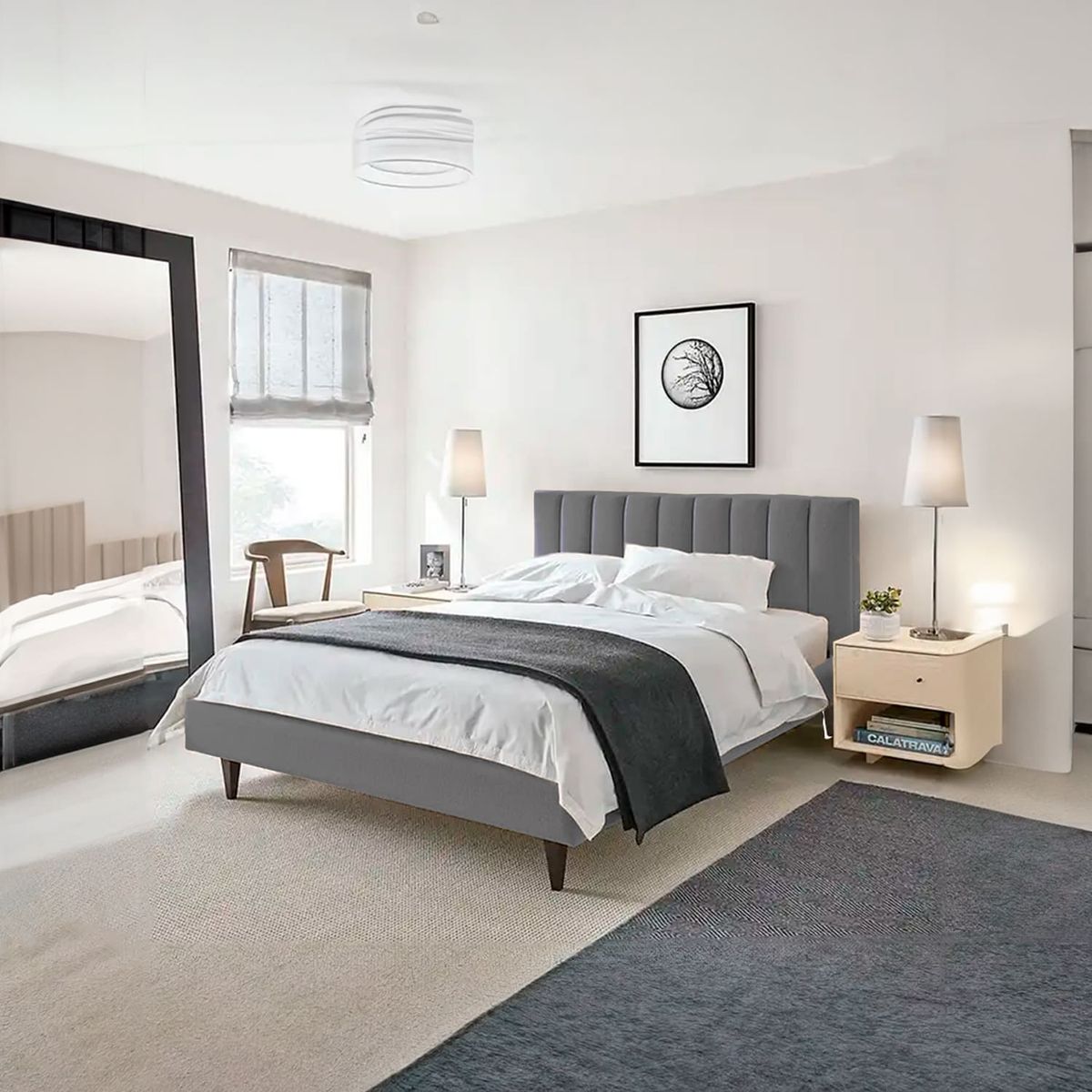 GENERICO - Cama Tapizada Marilia 2 Plazas color Gris