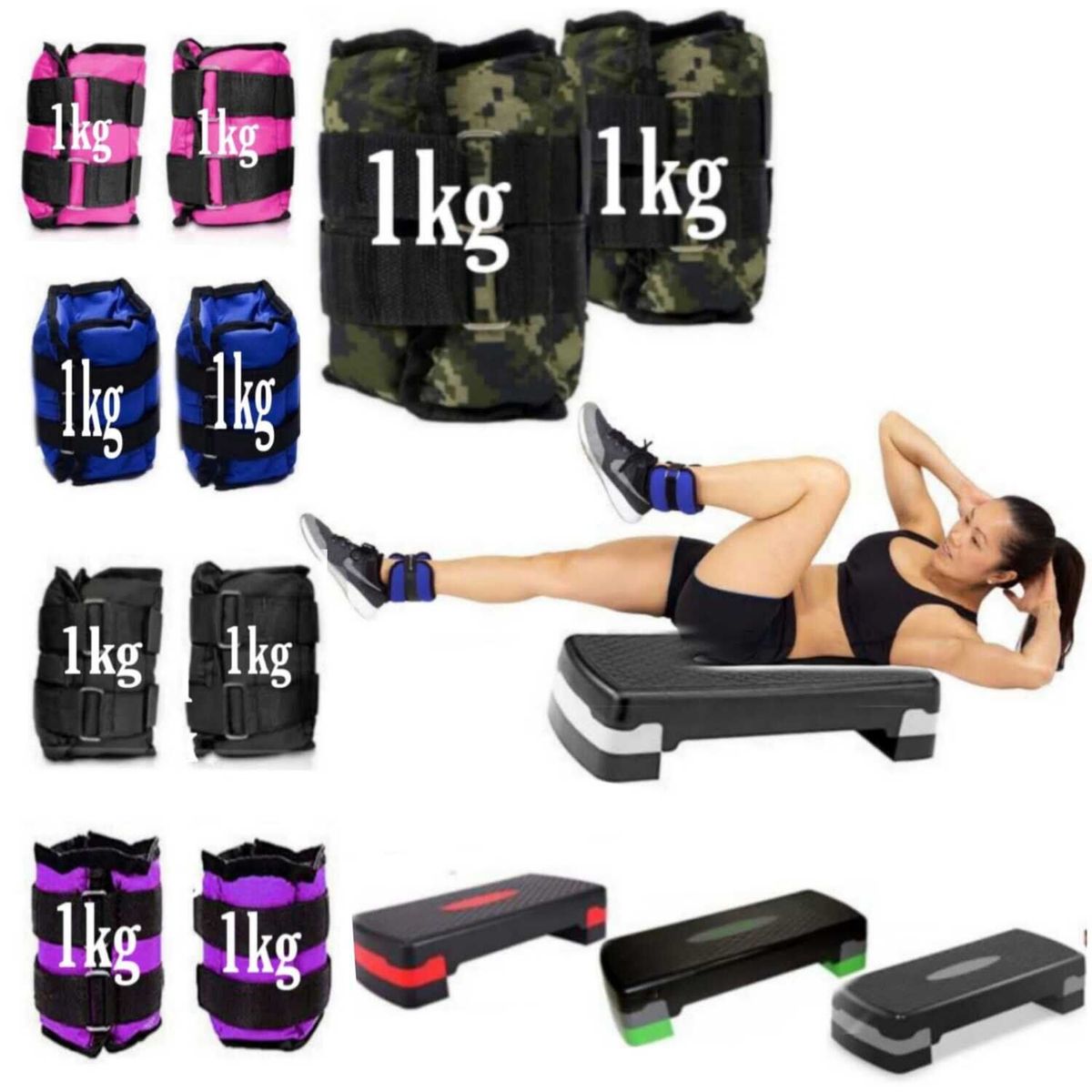 GENERICO - Step Aeróbicos + Tobilleras De Arena 1 KG