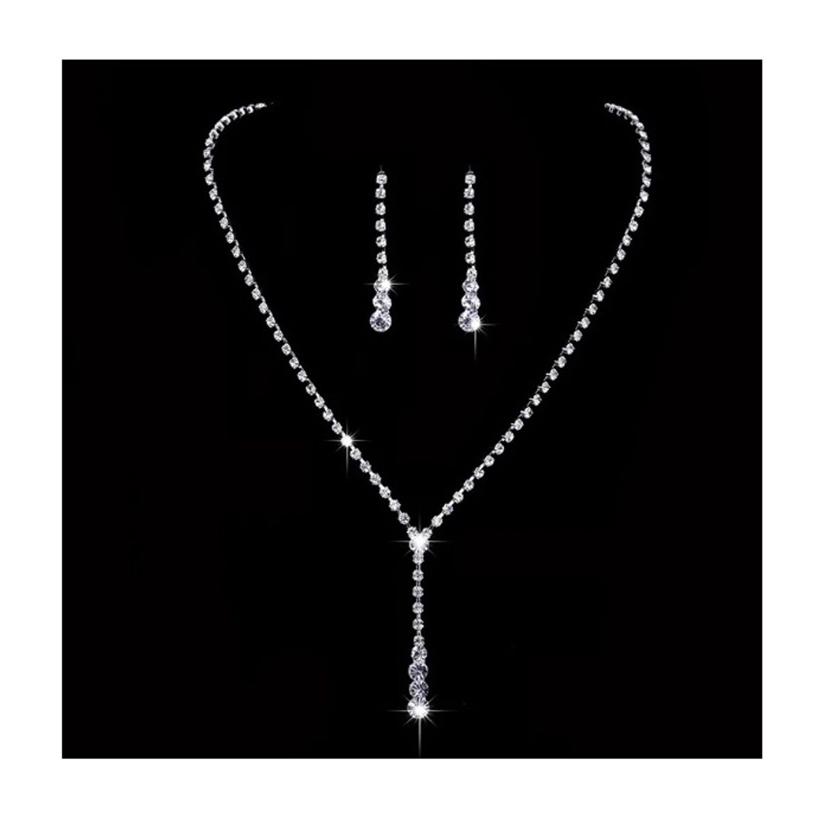 GENERICO - Set collar y aretes plateados elegantes cristal