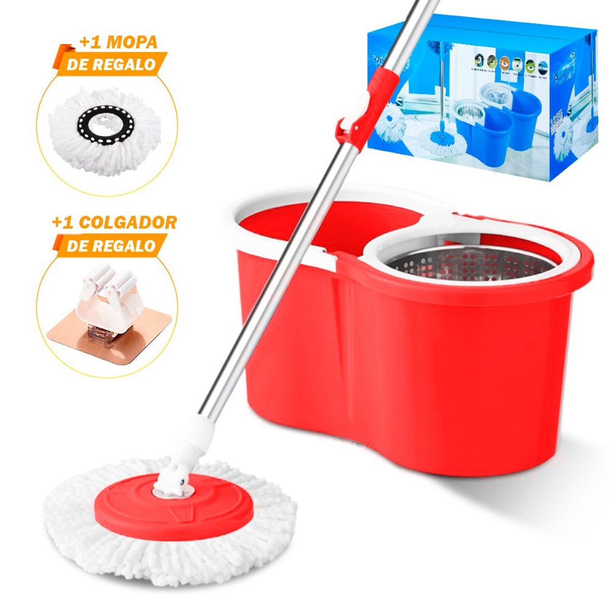 SASHIJA - Trapeador Escurridor Giratorio 2MopasRJ 88 Y Colgador Regalo