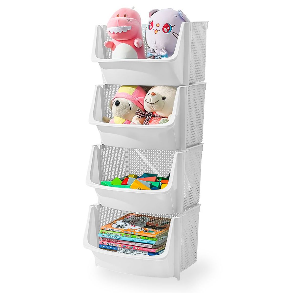 SASHIJA - Caja Organizador Apilable Guarda Juguetes para Niños U80 Blanco X4