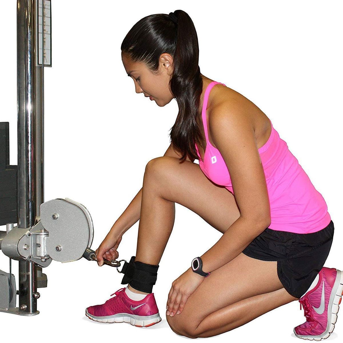 ALPHA GYM - Correas para tobillo de gimnasio tobilleras polea - NEGRO