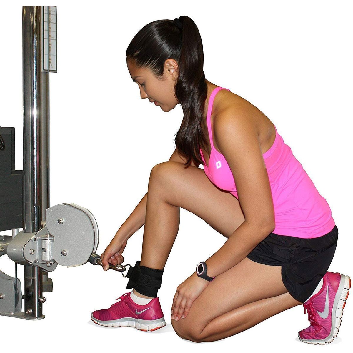 ALPHA GYM - Correas para tobillo de gimnasio tobilleras polea - NEGRO