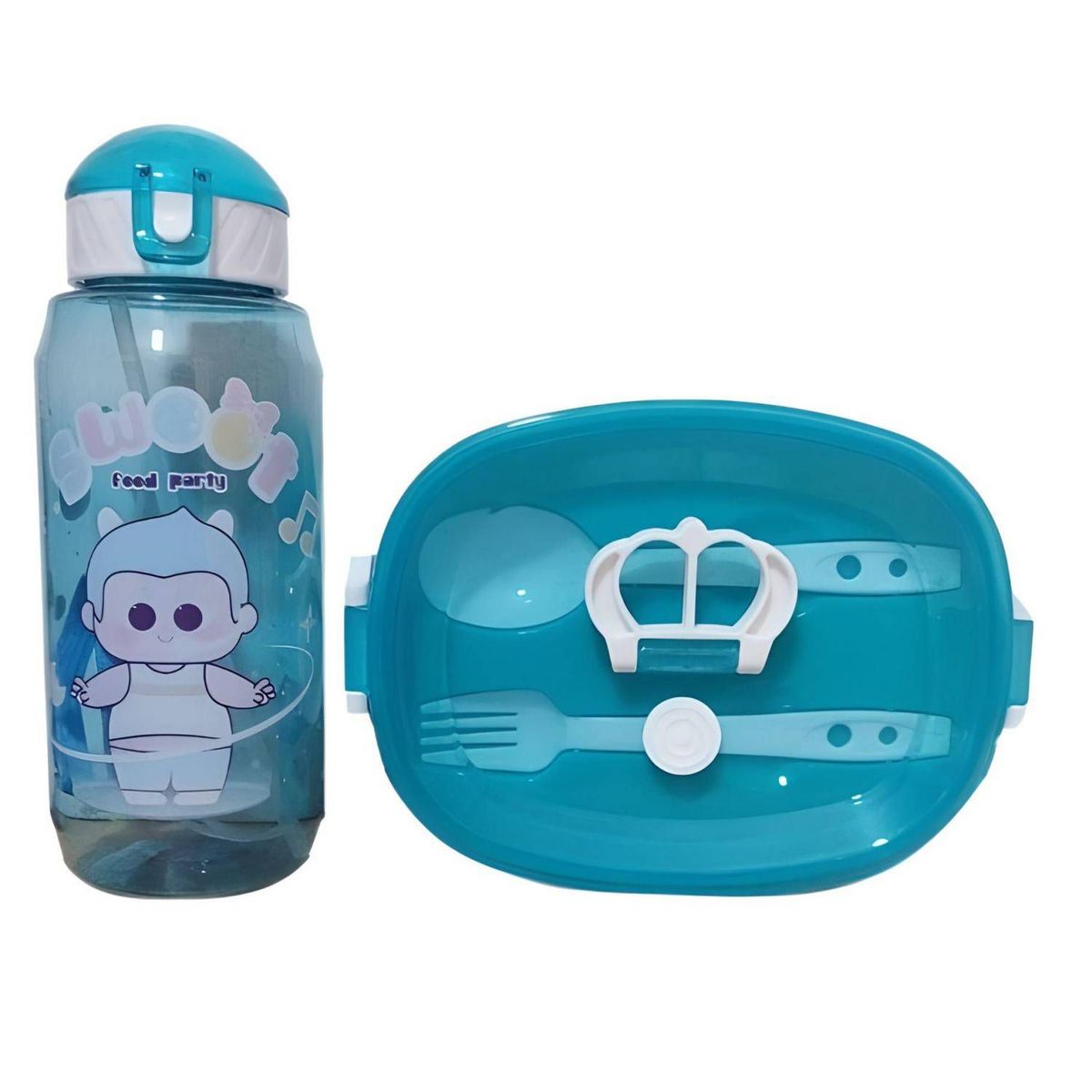 GENERICO - Kit Lonchera para Niños Táper Tomatodo Cuchara Celeste