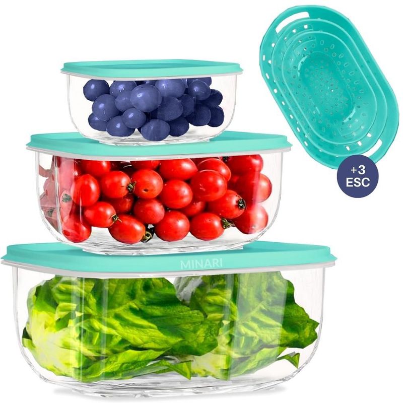 MINARI - Set de 3 Táper Hermético Contenedor Escurridor de Alimentos VD 602T