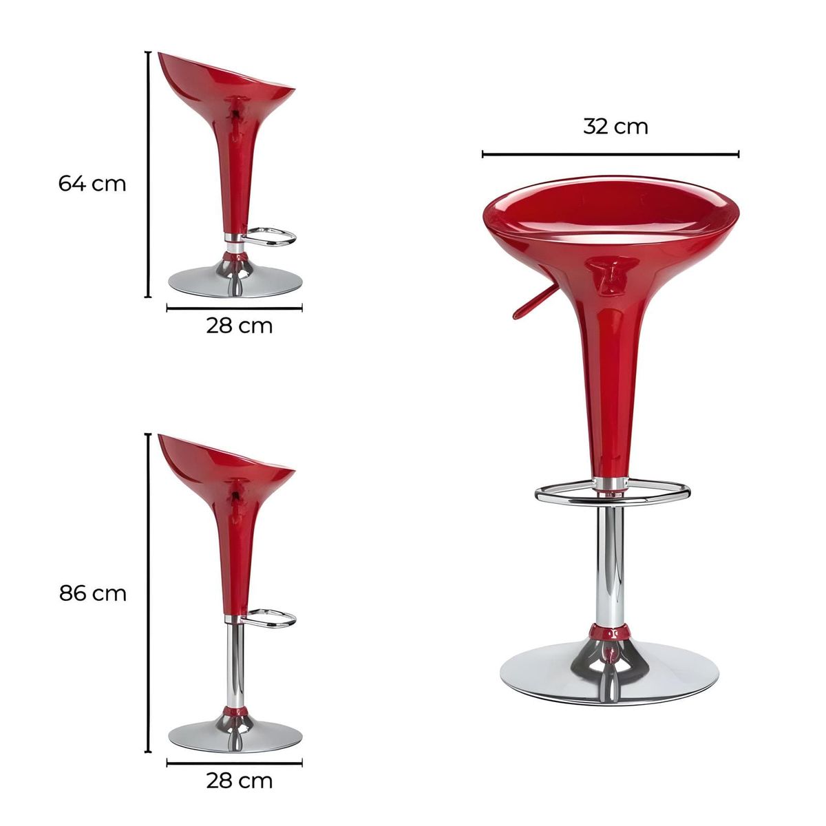 GENERICO - Set x2 Banco Silla Bar Riway Rojo