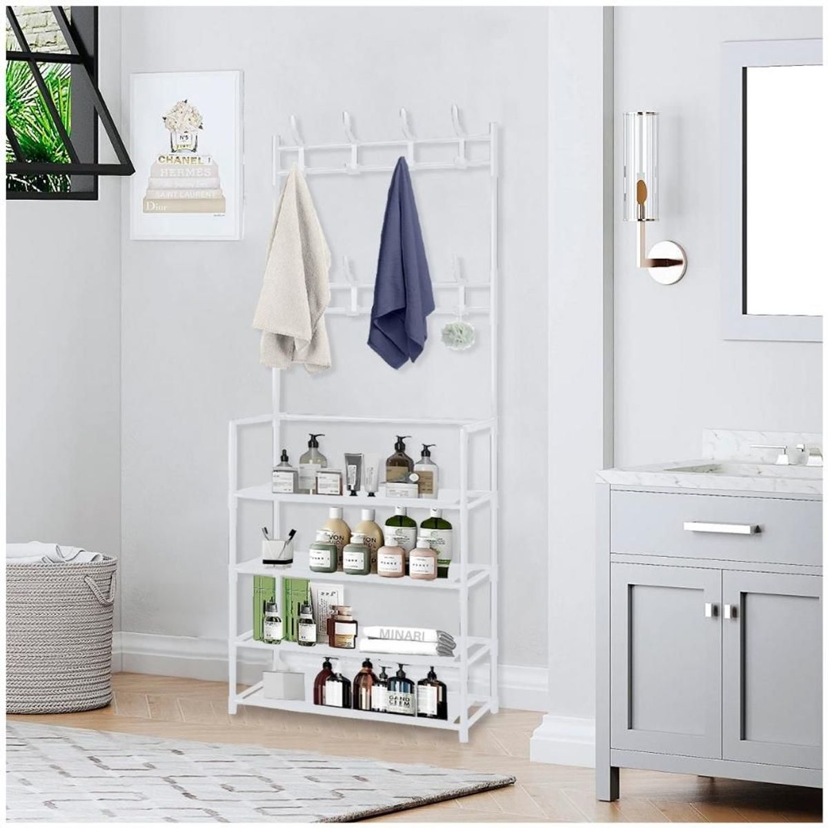 MINARI - Estante Organizador de Baño Accesorios Toallas 4 Niveles con Ganchos BL 60CU