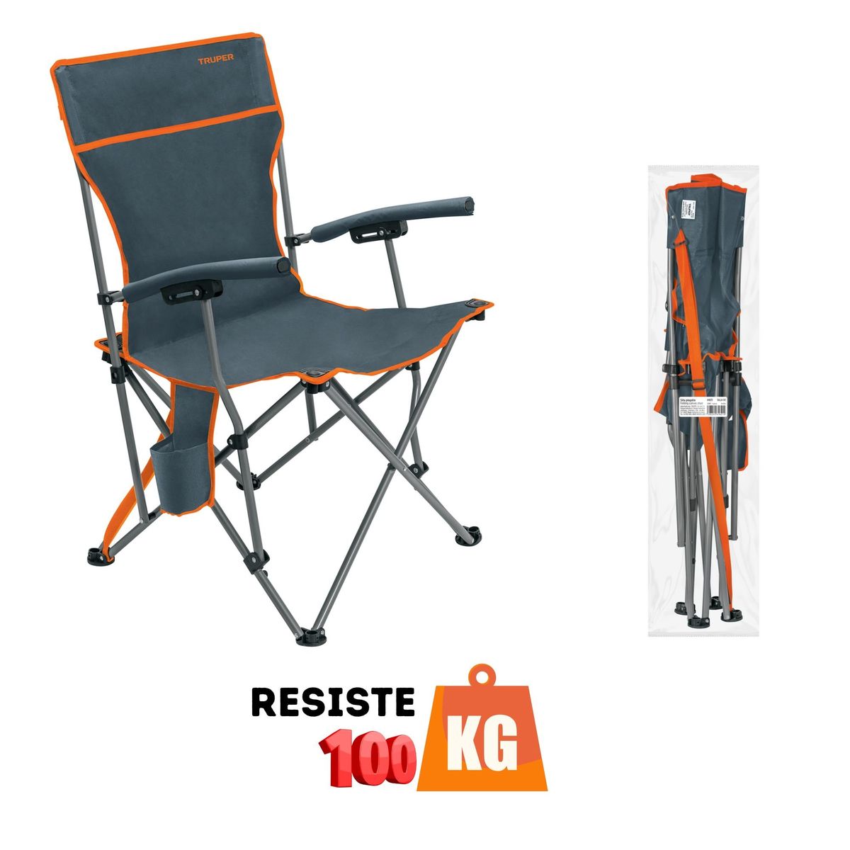 TRUPER - Silla de playa camping plegable Paraguas sombrilla 130cm