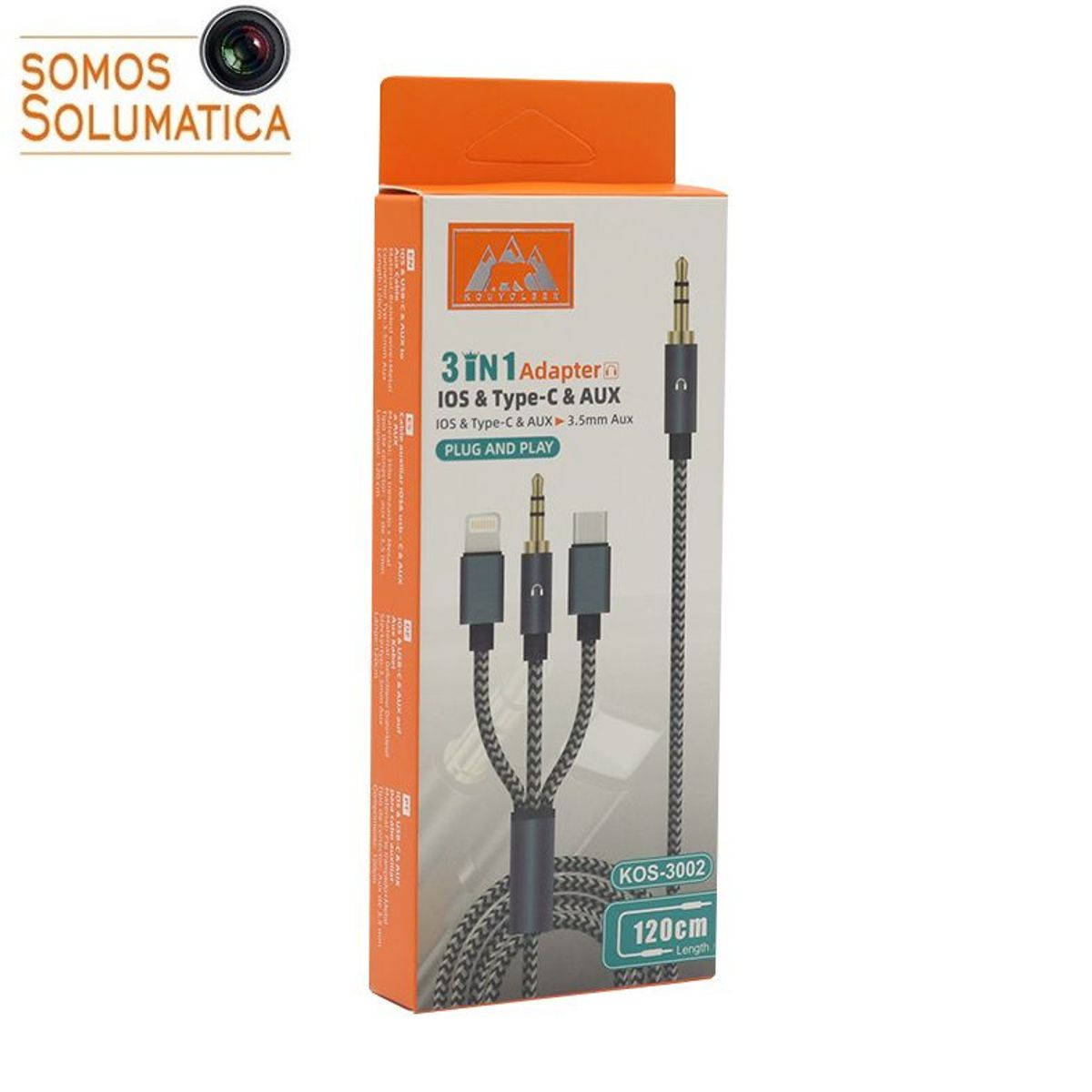 SEISA - Cable De Audio - Universal 3en1 - Para iPhone - Tipo C Y Auxiliar