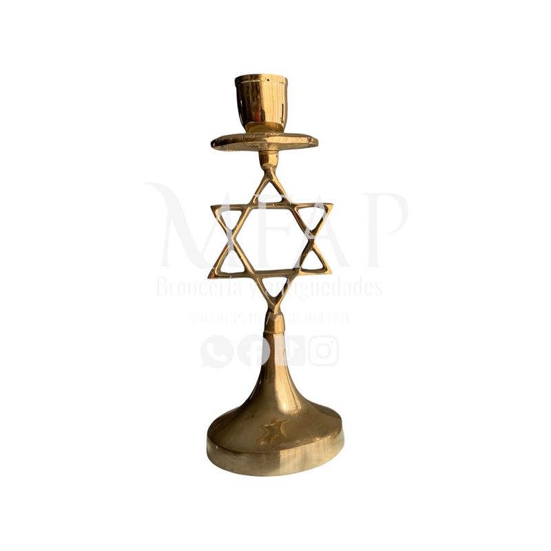 MFAP BRONCERIA Y ANTIGUEDADES - Candelabro estrella de David en bronce 16 X6 CM