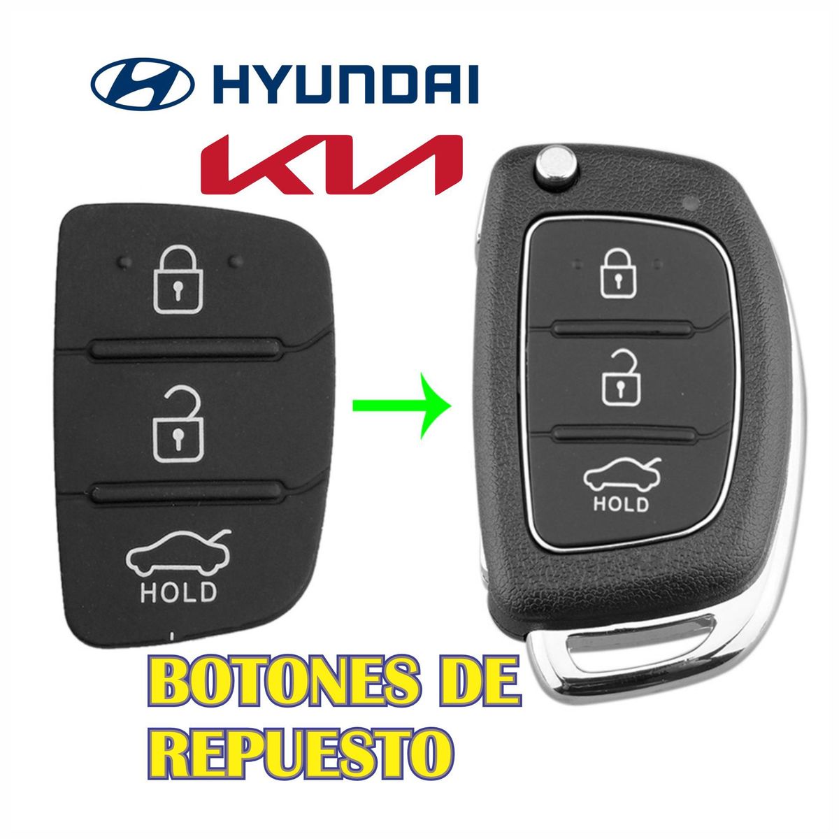 GENERICO - Botonera de Repuesto Carcasa Llave Flip Hyundai - 3 botones