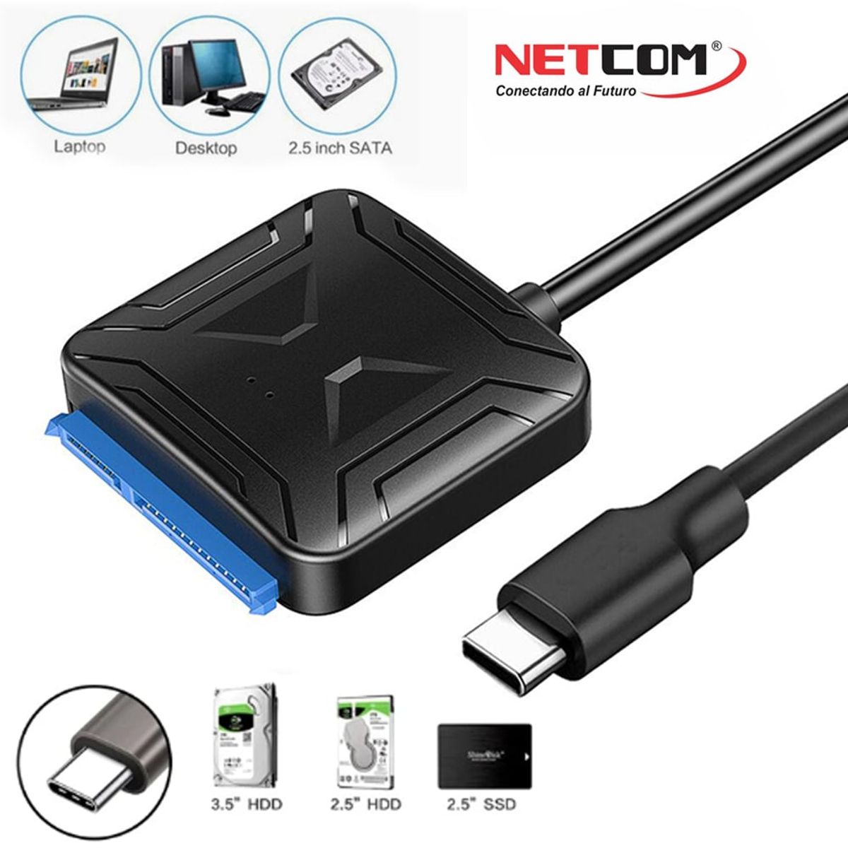 NETCOM - Adaptador Usb 3.1 tipo C a Sata III Disco Duro 2.5" SSD HDD NETCOM