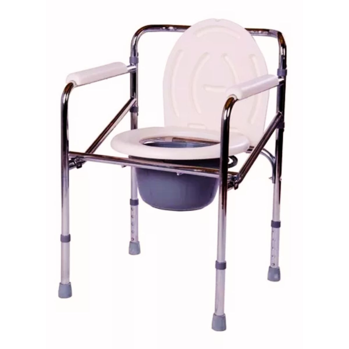 GENERICO - Silla Sanitaria Baño Portátil Acero Cromada Plegable Regulable Bacin