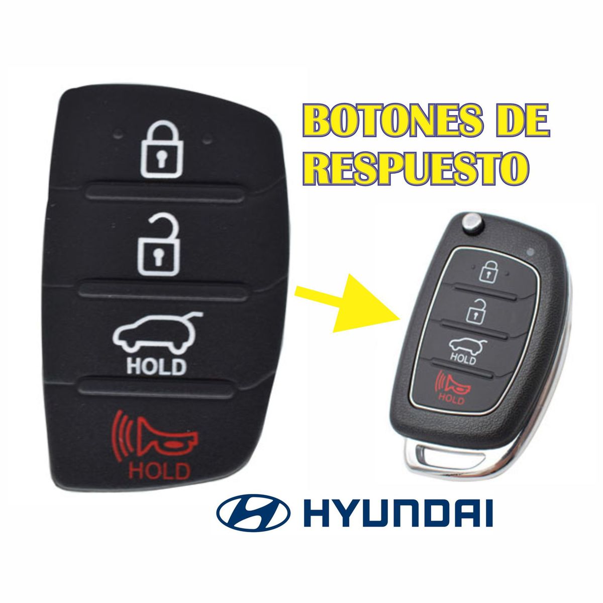 GENERICO - BOTONES DE REPUESTO CARCASA LLAVE FLIP HYUNDAI - 4 BOTONES