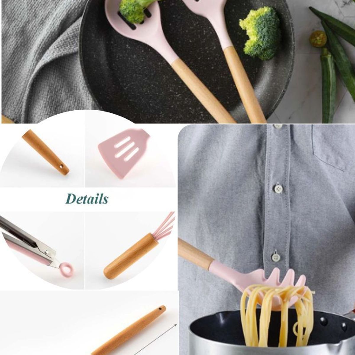 UNIVERSAL - Set de Cucharones de silicona con madera resistente al calor