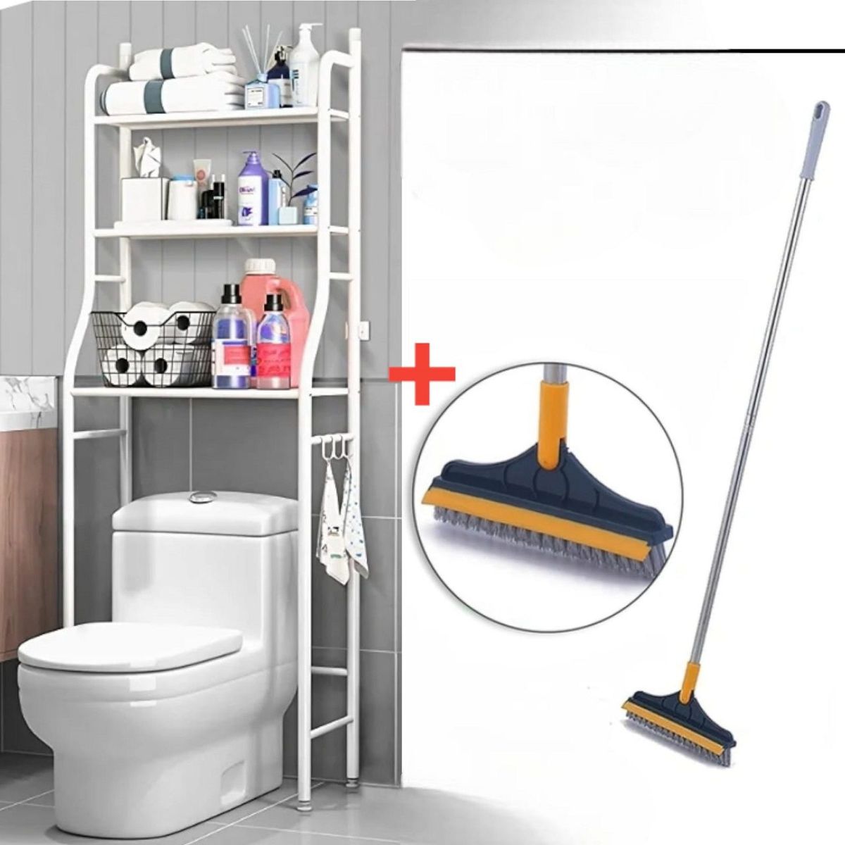 GENERICO - Organizador de Baño 3 niveles + Escoba Mágica 2 en 1