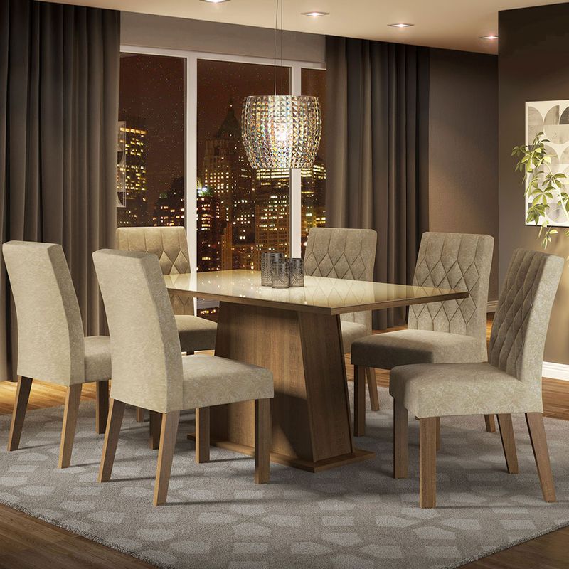 MADESA - Juego de Comedor Stéfani con 6 Sillas - Tablero de Madera y Cristal