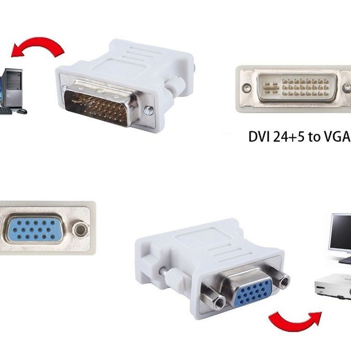GENERICO - Adaptador VGA a DVI 24 + 5 pines Tarjeta Video Grafica Proyector