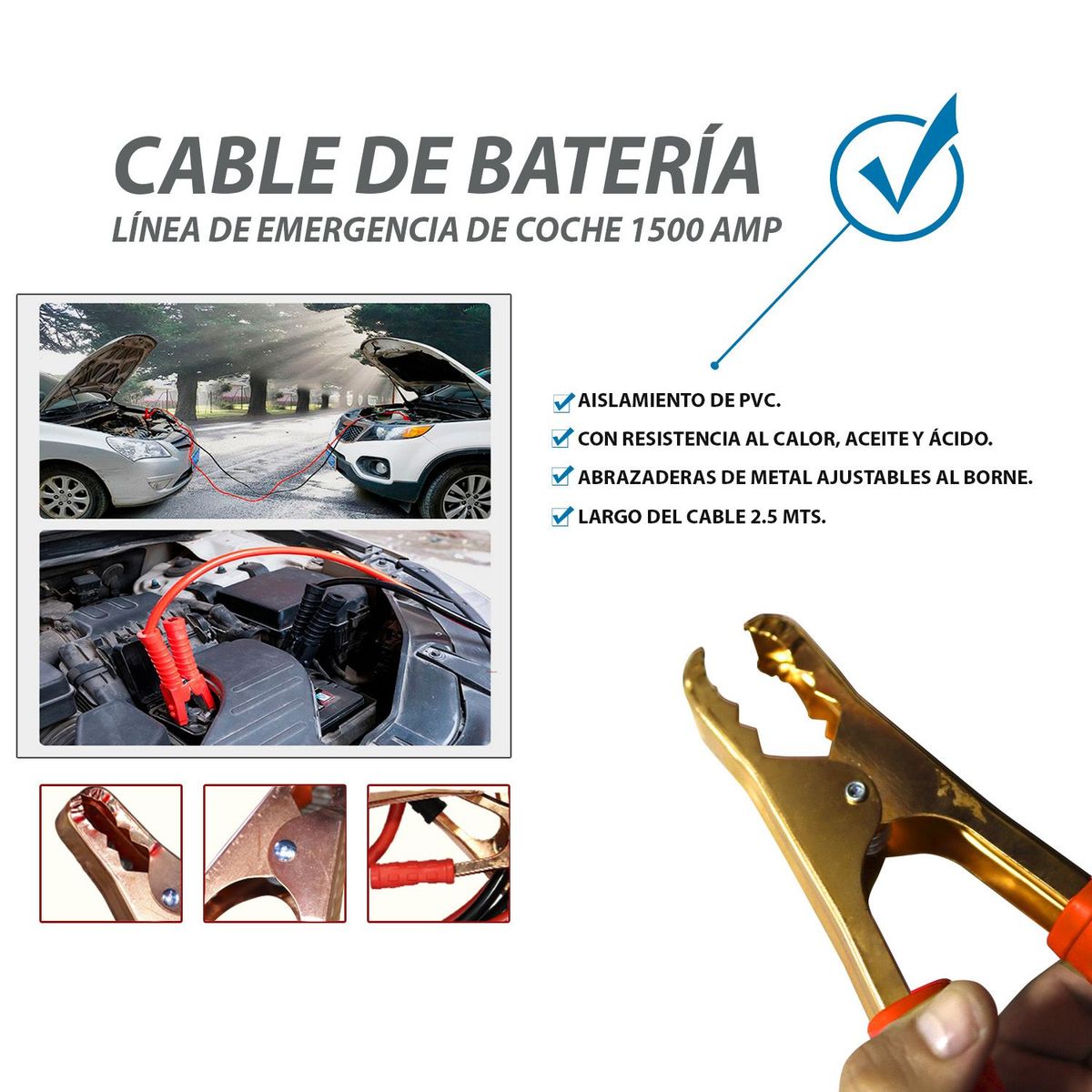 GENERICO - CABLE DE BATERIA 1500 AMP De Auto / Pasar Corriente
