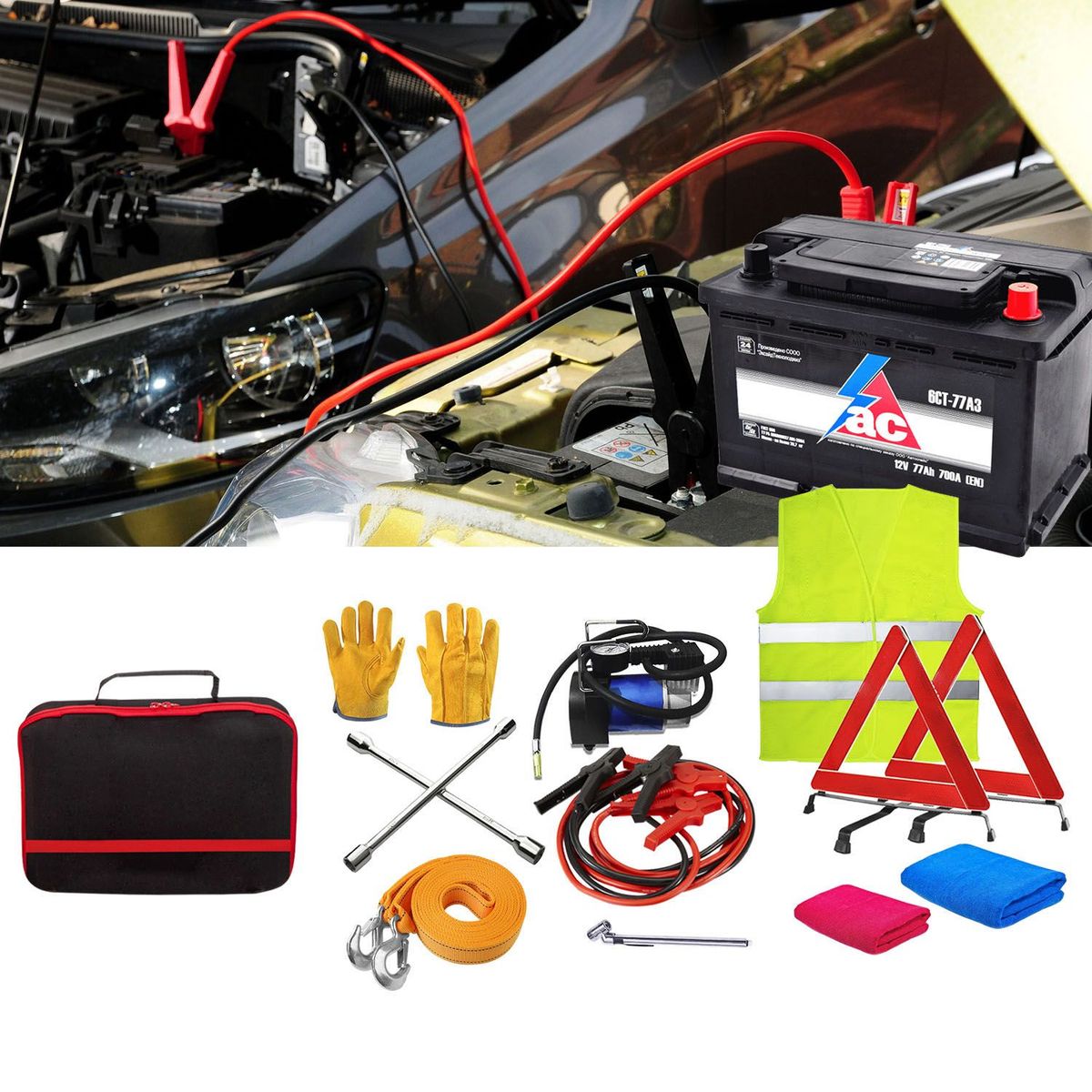 TECGO - KIT DE EMERGENCIA DE VEHICULO 10 PIEZAS