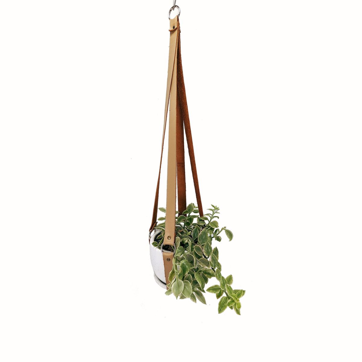 UN CUARTO VERDE - Colgador para plantas y macetas con Aros UN CUARTO VERDE de cuero 81cm