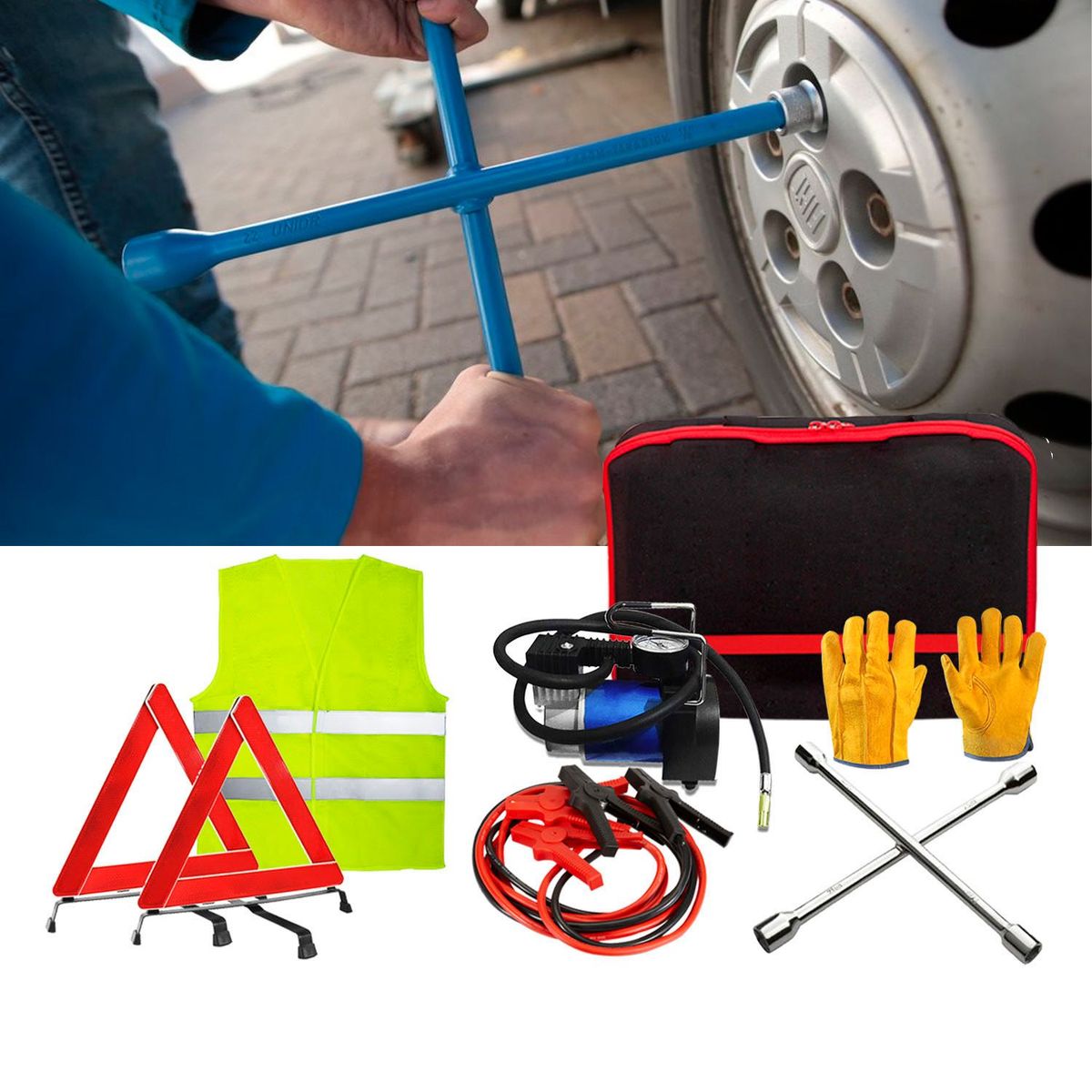 TECGO - KIT DE EMERGENCIA DE VEHICULO 6 PIEZAS