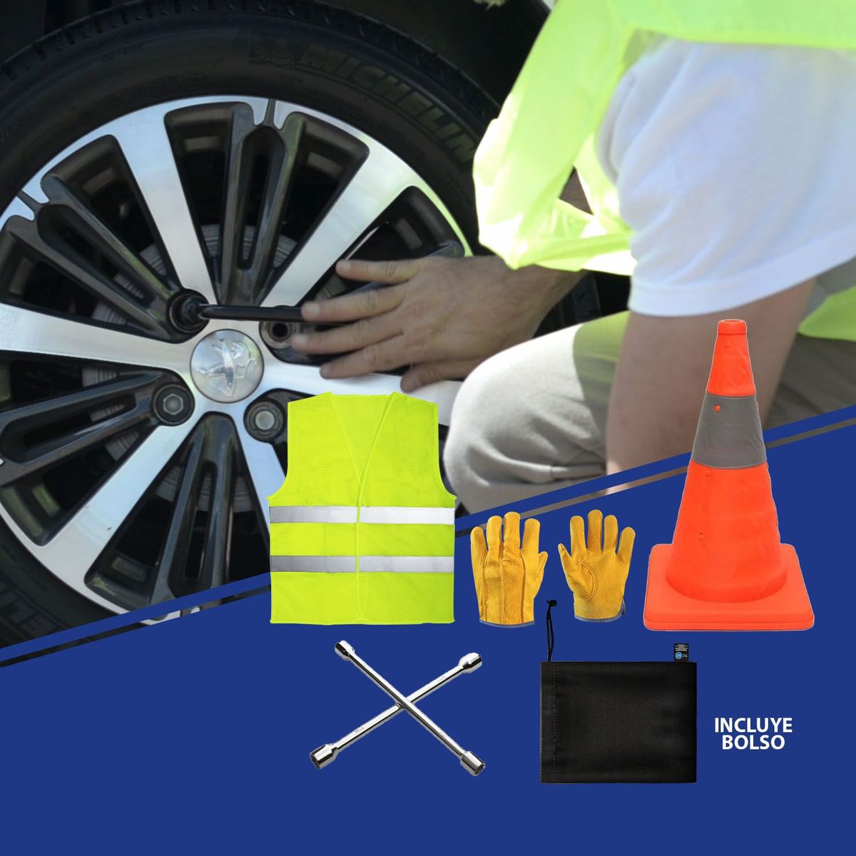 TECGO - KIT DE EMERGENCIA DE VEHICULO 4 PIEZAS