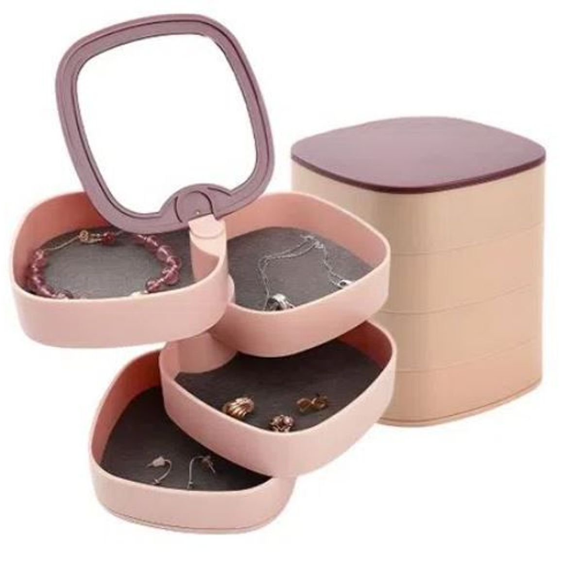 GENERICO - Joyero organizador de joyas con espejo 4 pisos 360 - aretes collares