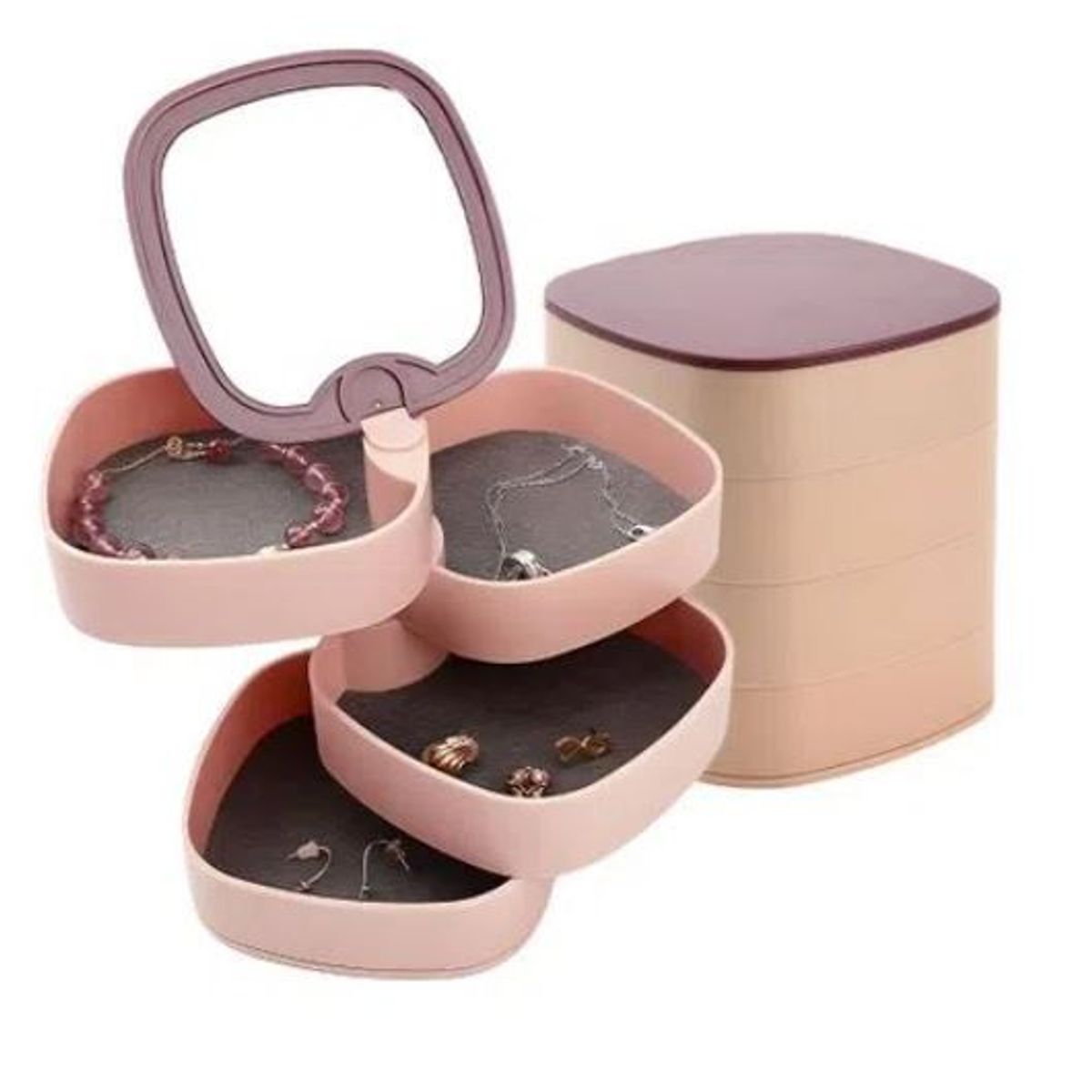 GENERICO - Joyero organizador de joyas con espejo 4 pisos 360 - aretes collares