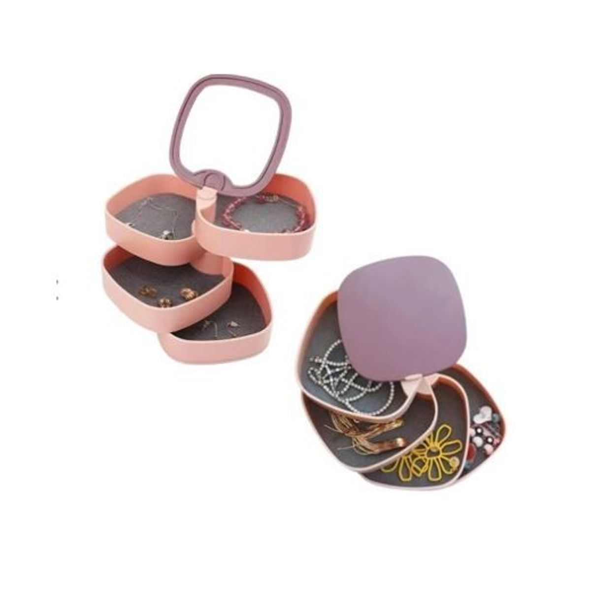 GENERICO - Joyero organizador de joyas con espejo 4 pisos 360 - aretes collares