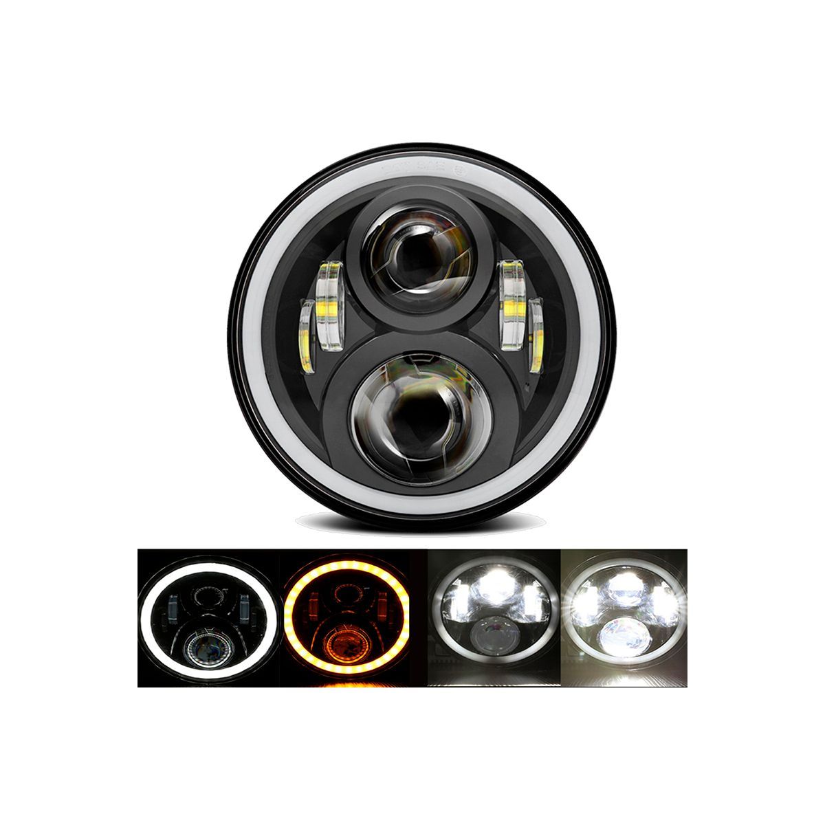 GENERICO - Faro Harley Led Alta Baja Lupa 9d + Ojo De Angel Universal 7