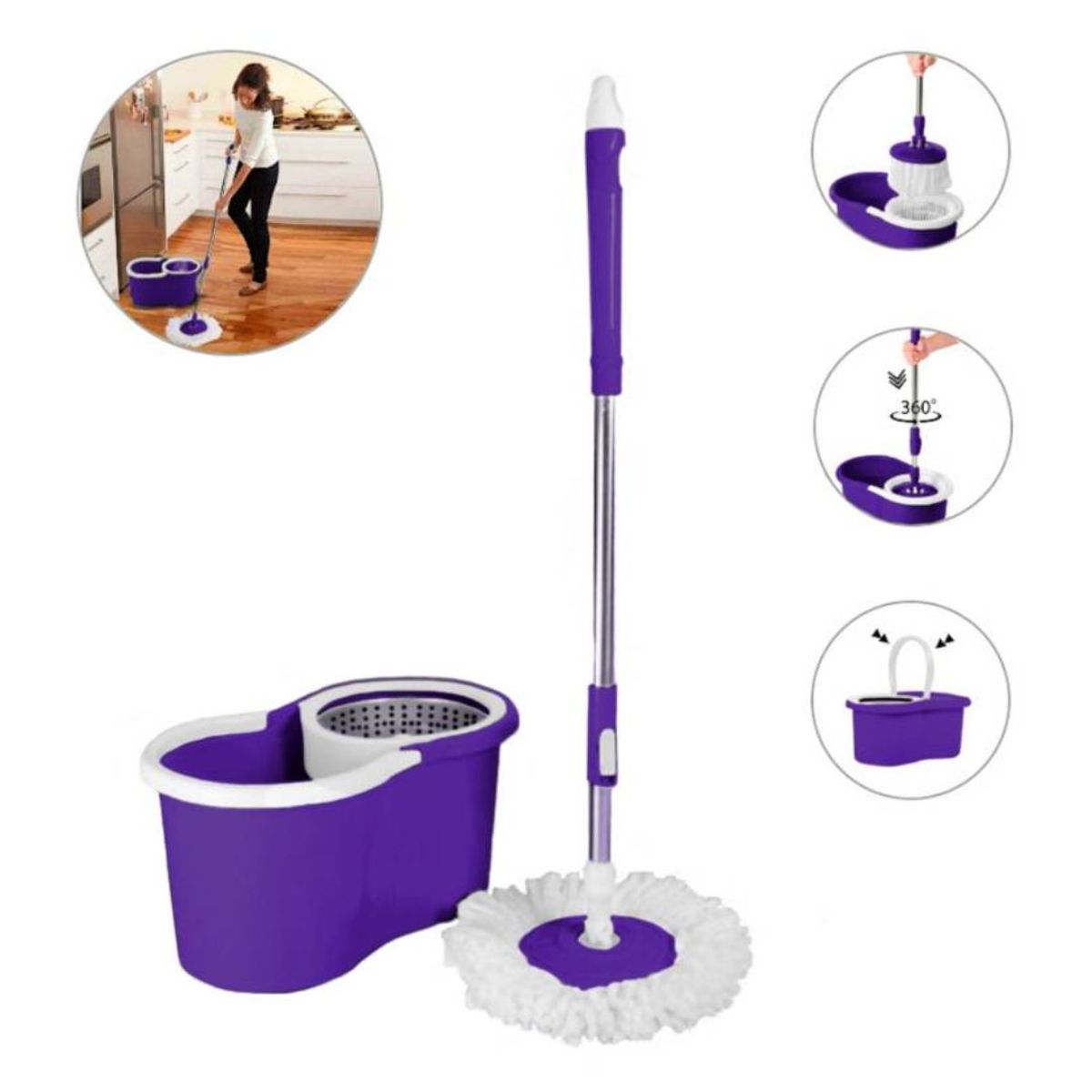 OEM - Trapeador Escurridor Giratorio Automático Con 2 Mopas Morado