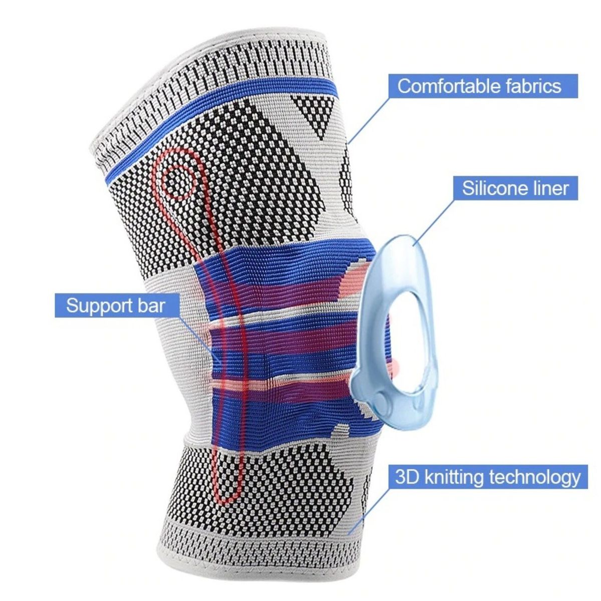 ALPHA GYM - Rodillera ortopédica con gel y varillas gris - L