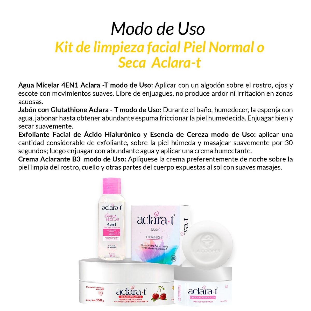 GENERICO - Kit de limpieza facial Piel Normal o Seca Aclara-t
