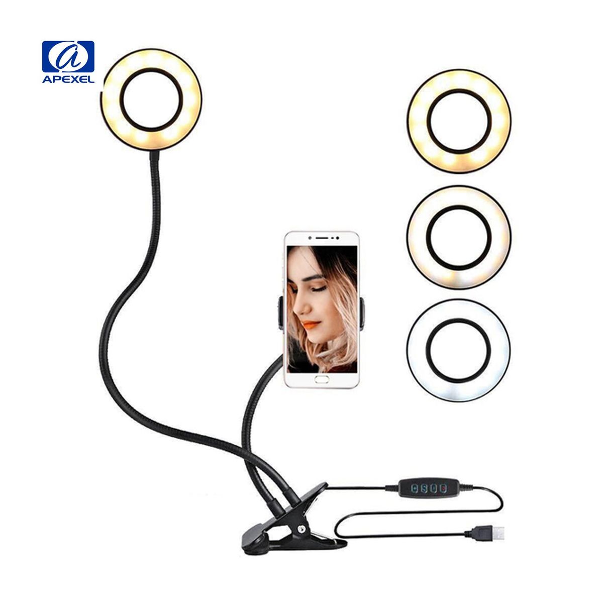 APEXEL - Soporte De Teléfono Apexel FL04 Live Stream Aro De Luz Flexible Negro